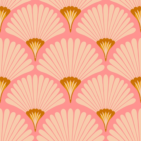 Art Deco Fan - Peach Pink Gold
