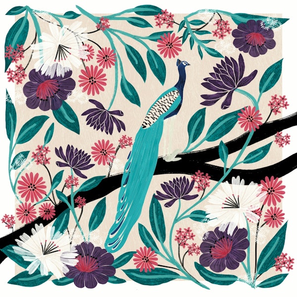 Peacock Floral Garden Branch Mural