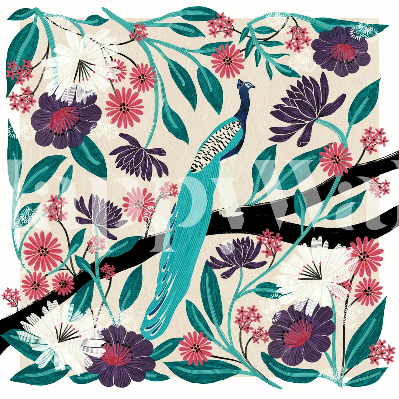 Peacock in Bloom wallpaper in a room