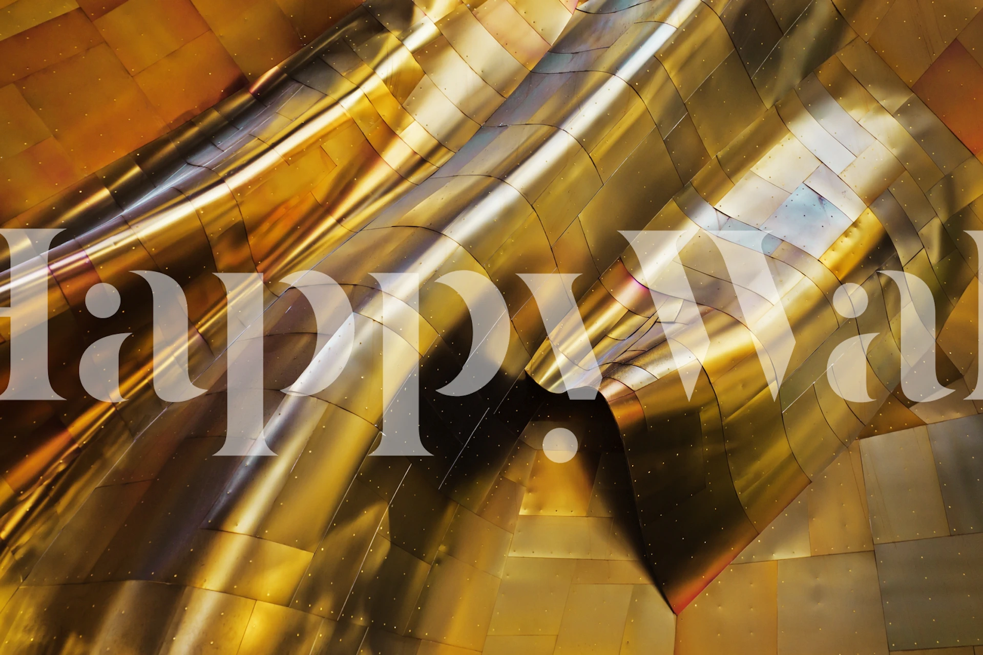 Metallic gold abstract wallpaper with shiny, wavy patterns