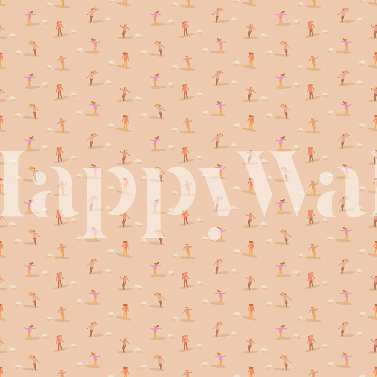 Surf girls in peach tones with light clouds wallpaper