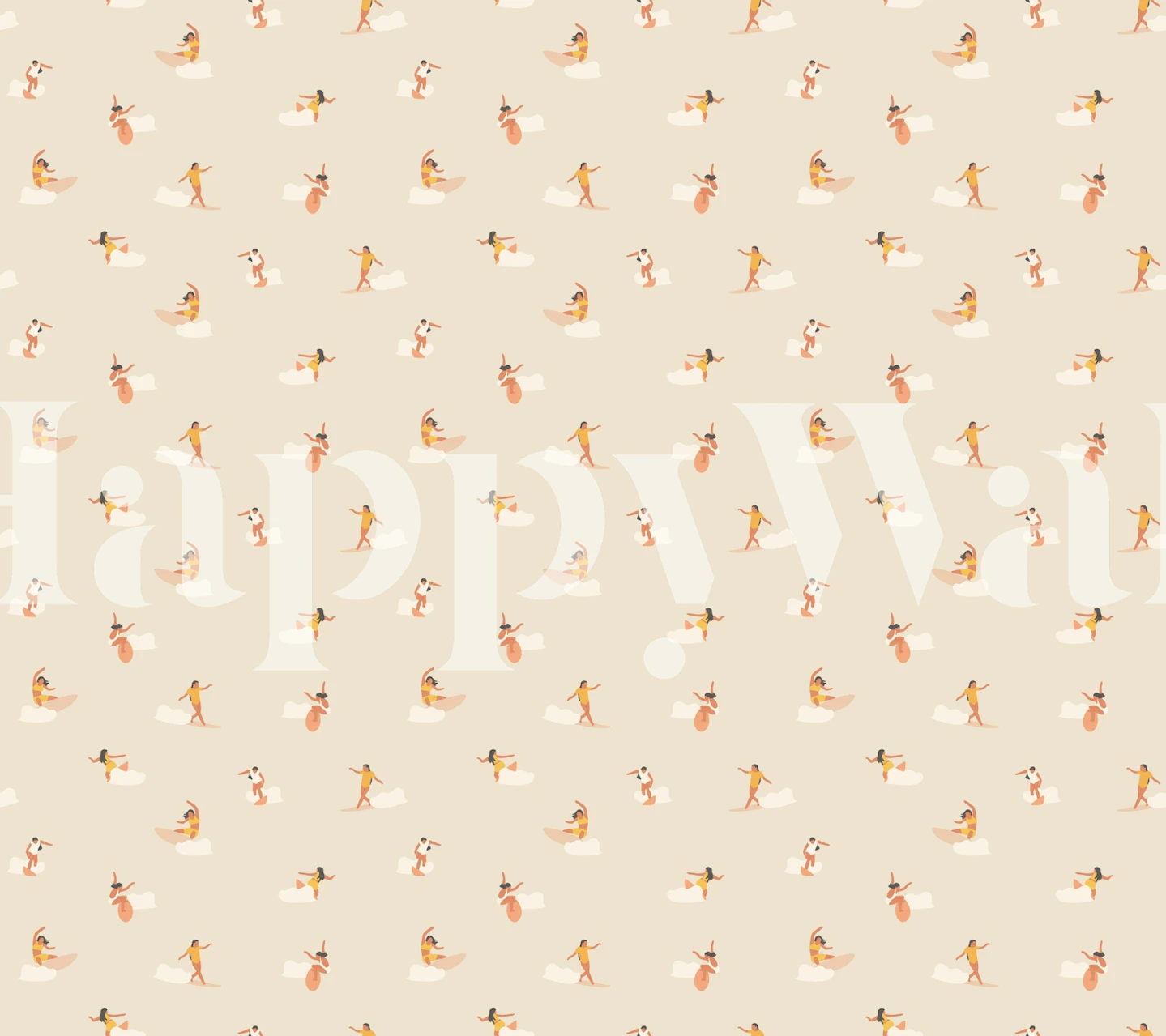 Surfing girls on a beige background wallpaper