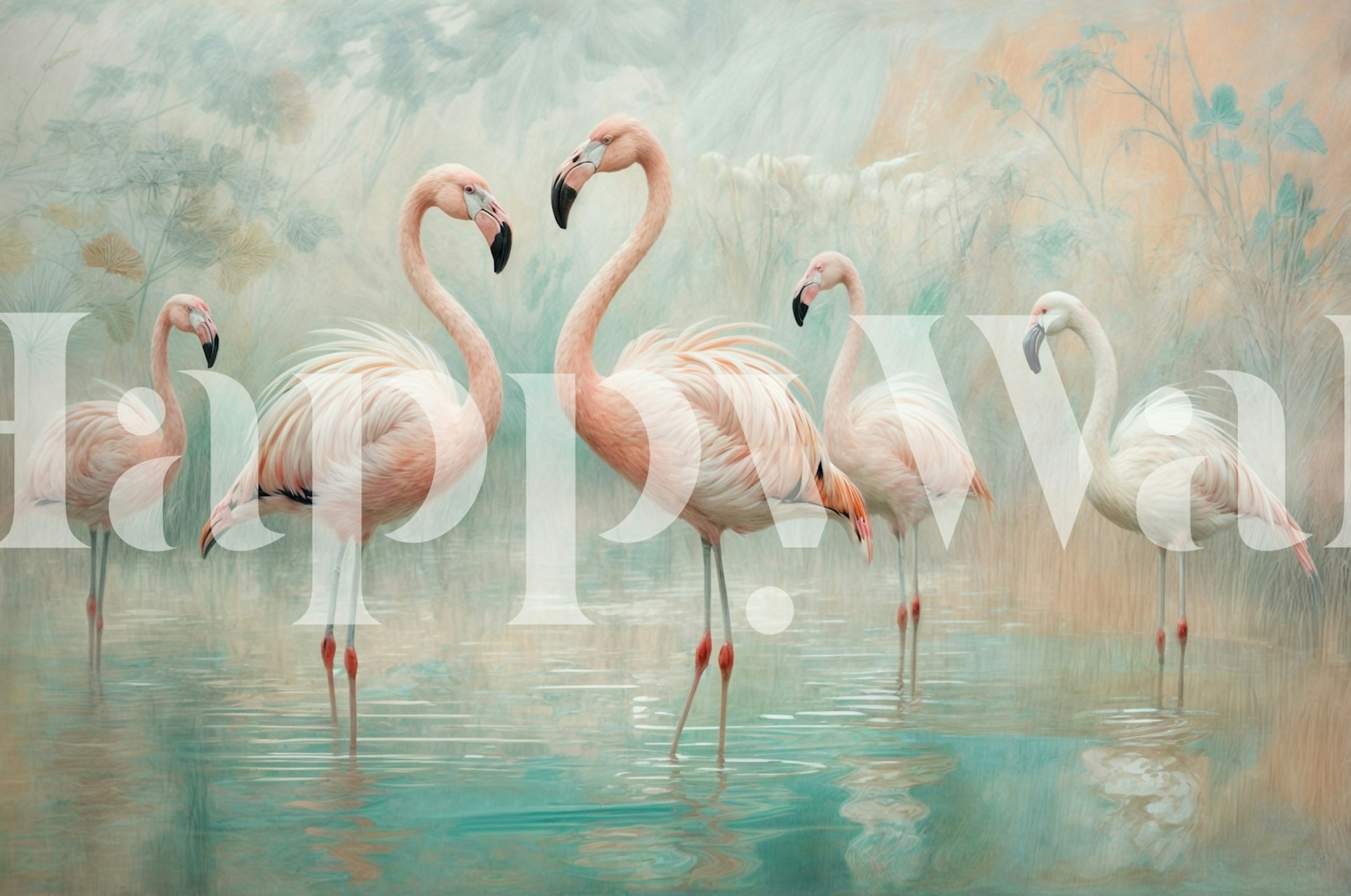 ταπετσαρία Serene Flamingo Gathering σε ένα δωμάτιο