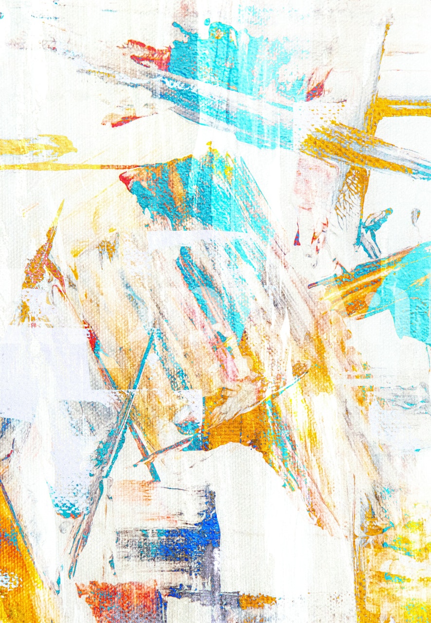 Abstract brush strokes in blue, orange, and yellow colors wallpaper