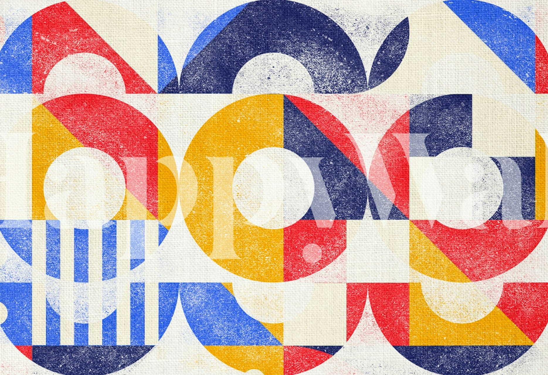 Geometric shapes in red, blue, yellow, and white wallpaper