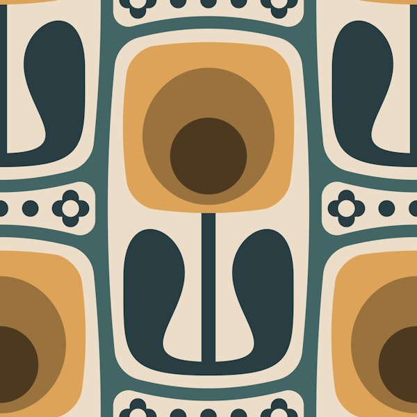 Nostalgic Retro Blooms Orange Green - S