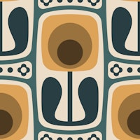 Nostalgic Retro Blooms Orange Green - L carta da parati