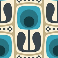 Nostalgic Retro Blooms Blue Gray - S carta da parati
