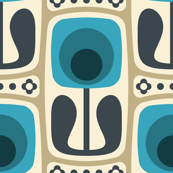 Nostalgic Retro Blooms Blue Gray - S