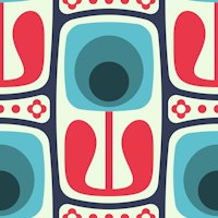 Nostalgic Retro Blooms Blue Red - L tapete