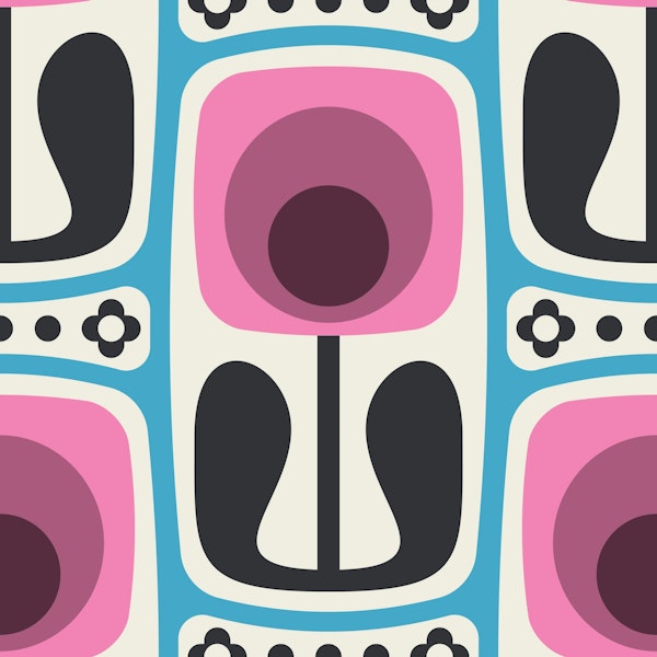 Nostalgic Retro Blooms Pink Blue - L