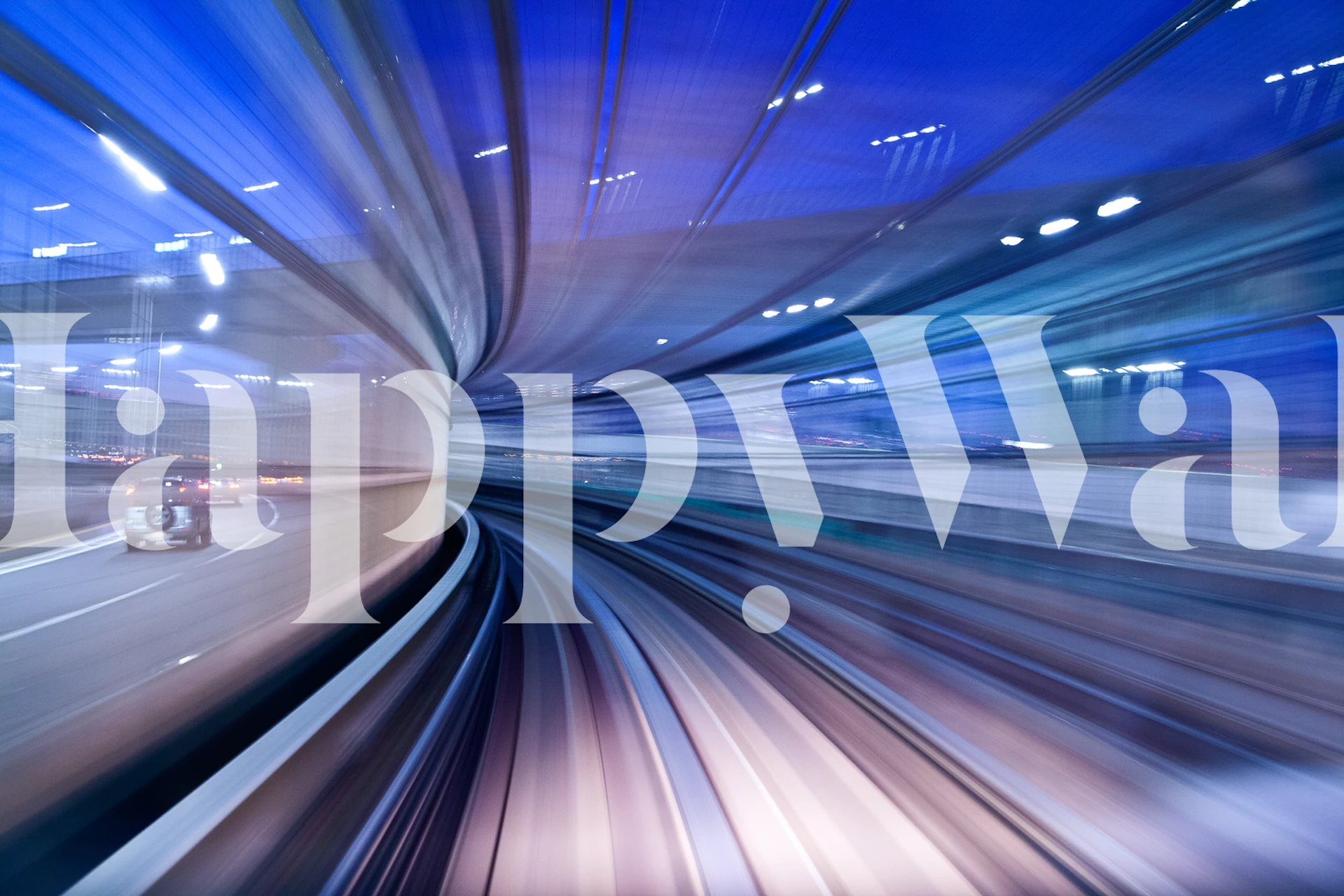 Blue-hued tunnel with dynamic light streaks wall mural