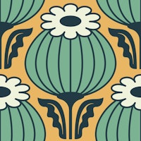 Bold Vintage Poppies Green Yellow - L papel de parede
