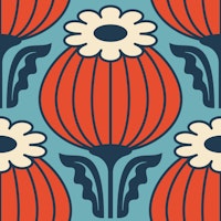 Bold Vintage Poppies Red Blue - L papel de parede