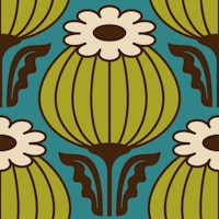 Bold Vintage Poppies Green Teal - L tapete
