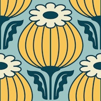Bold Vintage Poppies Yellow Blue - L tapete