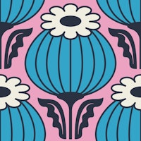 Bold Vintage Poppies Blue Pink - L papel de parede