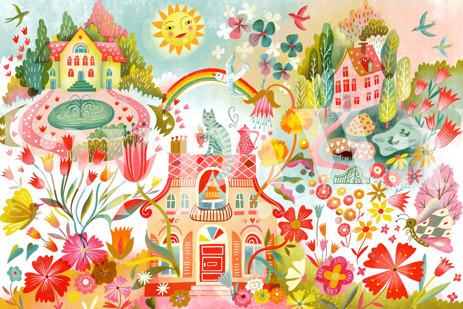 Cottage candy summer dream world wallpaper in a room