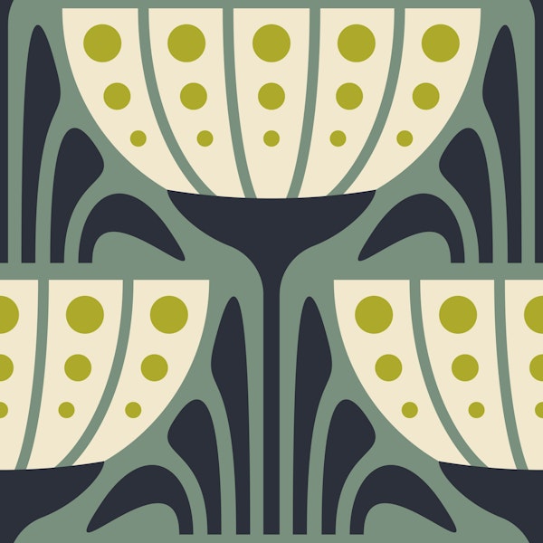 Mid-Century Blossoms in Green - S