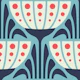 Mid-Century Blossoms in Blue Red - S
