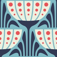 Mid-Century Blossoms in Blue Red - L ταπετσαρία