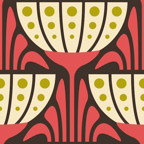 Mid-Century Blossoms in Red Green - S
