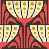 Mid-Century Blossoms in Red Green - L wallpaper