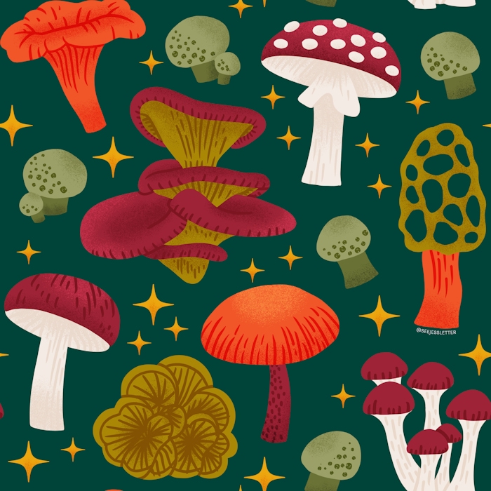 Colorful Mushroom Pattern Wallpaper