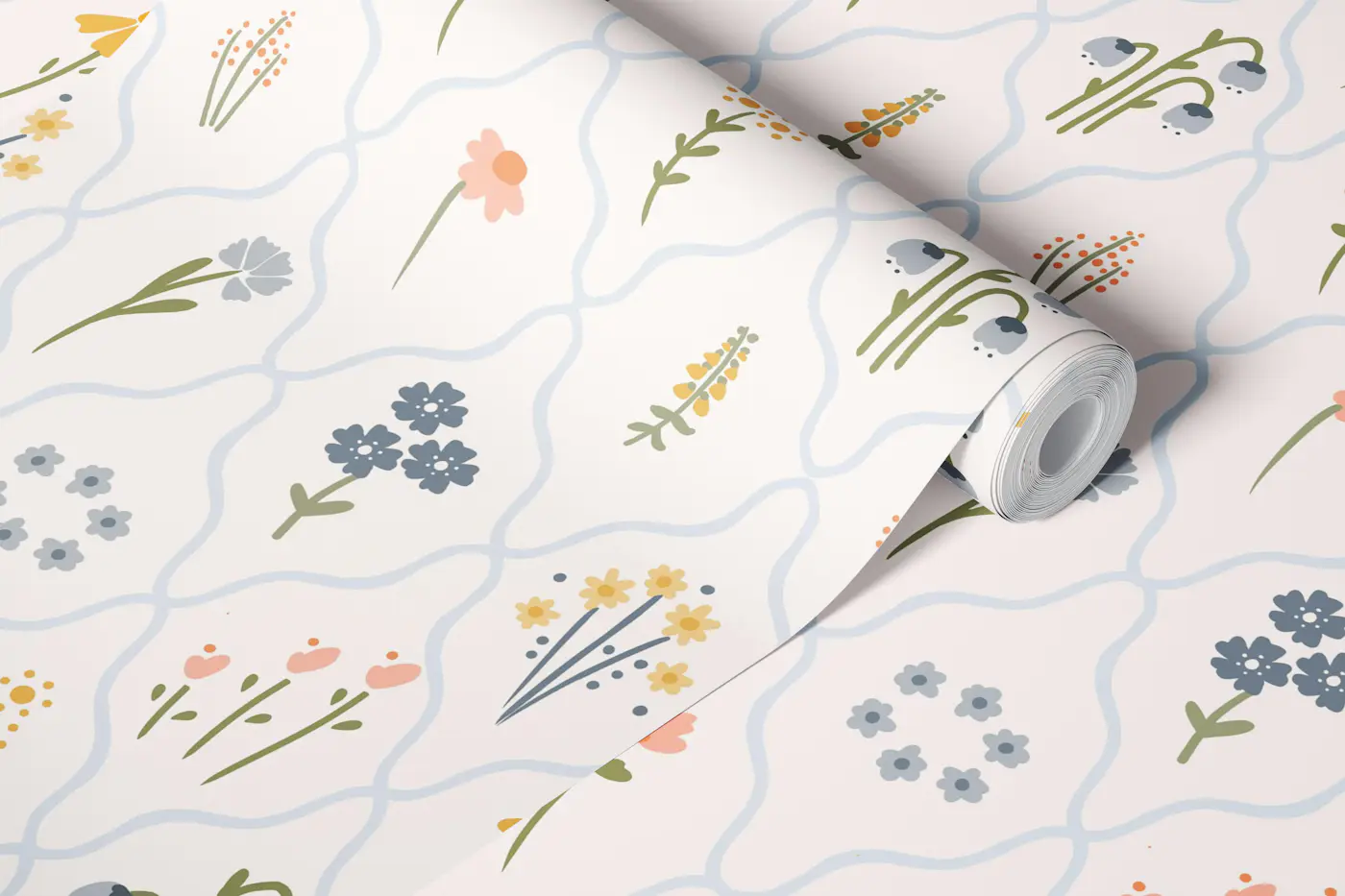 Wildflower Patch in Blue wallpaper roll