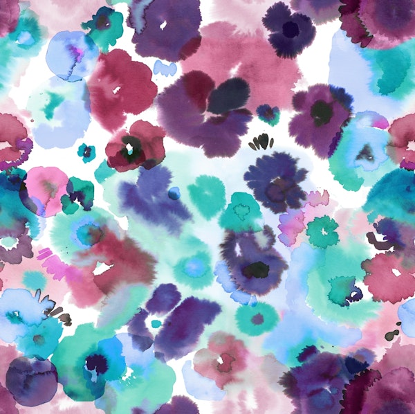 Abstract watercolor flowers Pink blue
