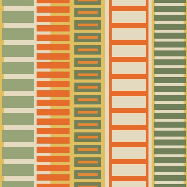 Block Stripes Geometric Mossy Sage and Orange