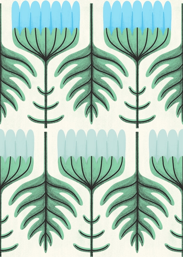 Retro Floral Blooms in iceblue