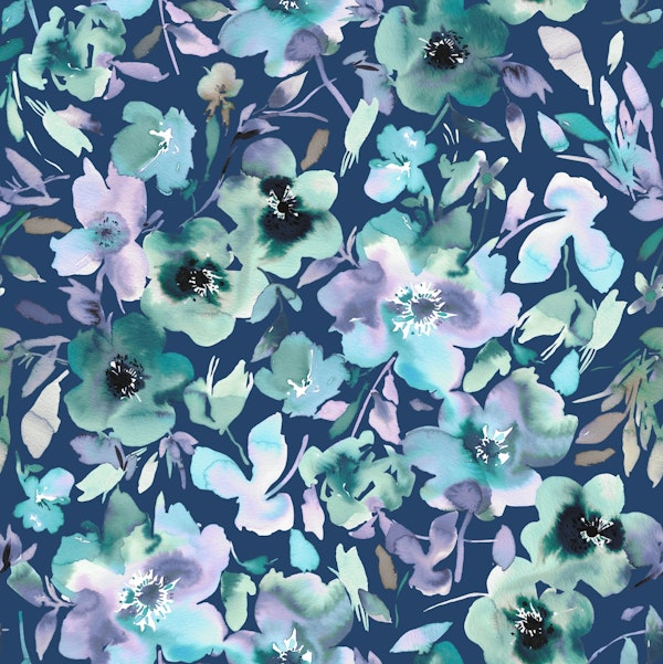Serene Floral Blooms Midnight Blue