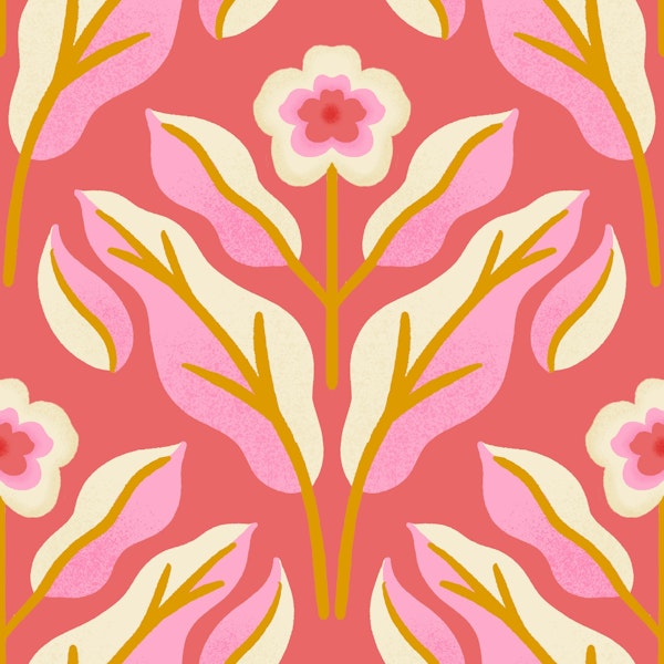 Hibiscus and Leaves - Coral