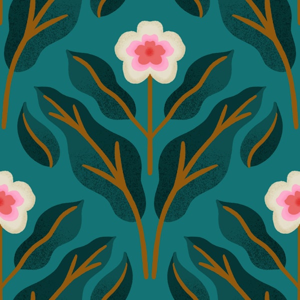Hibiscus and Leaves - Teal