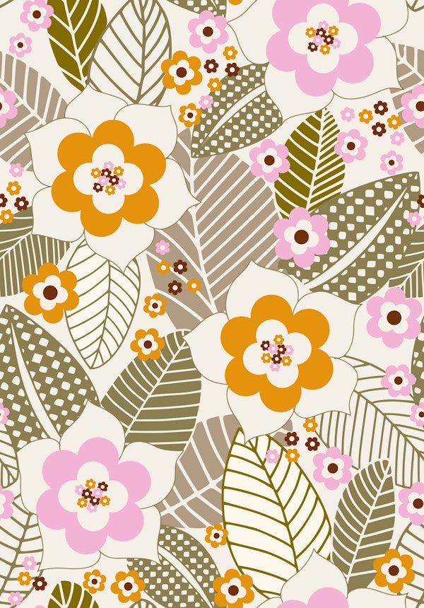 Modern retro flowers and patternd leaves
