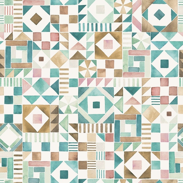 Geometric Mosaic Aqua and Blush