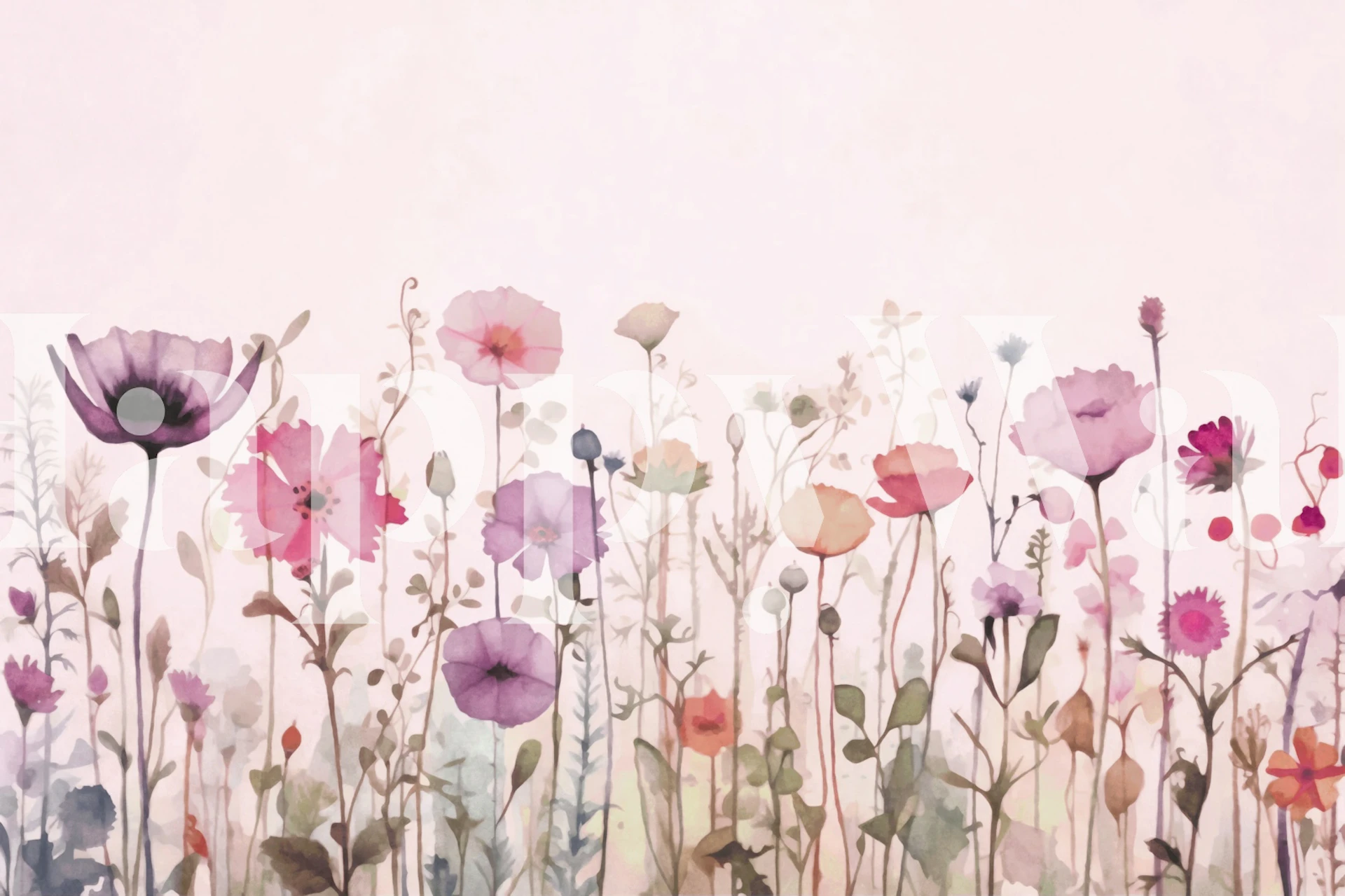 Watercolor floral pattern in soft colors including pink and purple wallpaper
