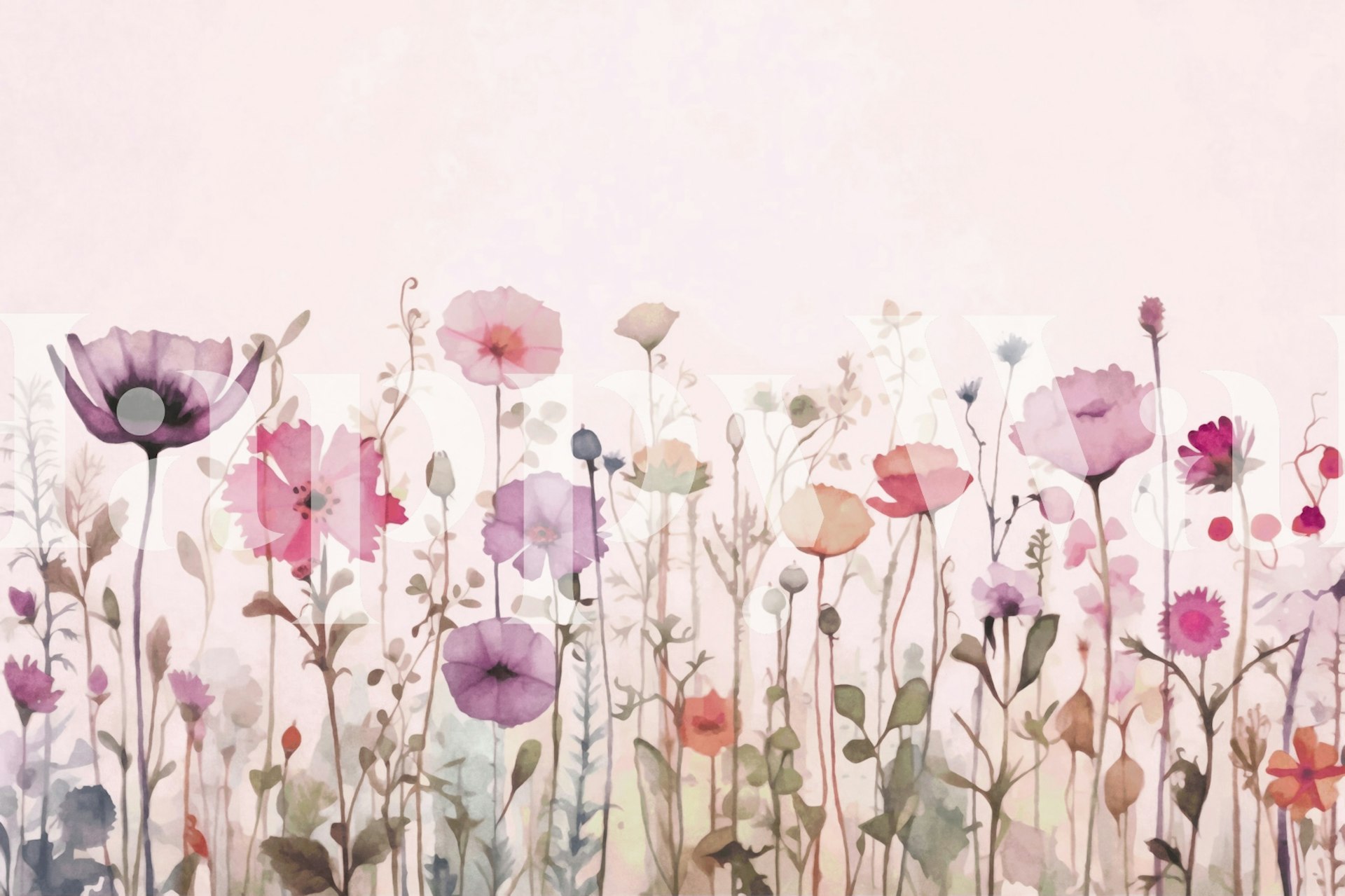 Papel de parede Whimsical Summer Wildflower Field em um quarto elegante