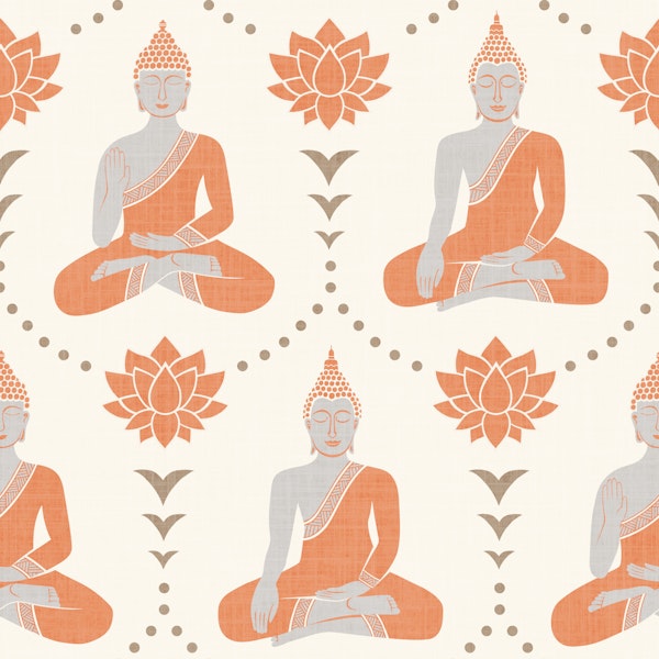 Meditating buddha and lotus pink brown