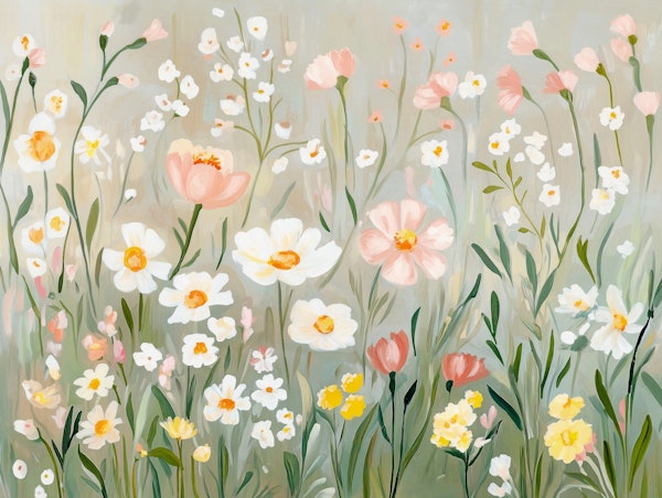 Pastel Spring Meadow Blossoms