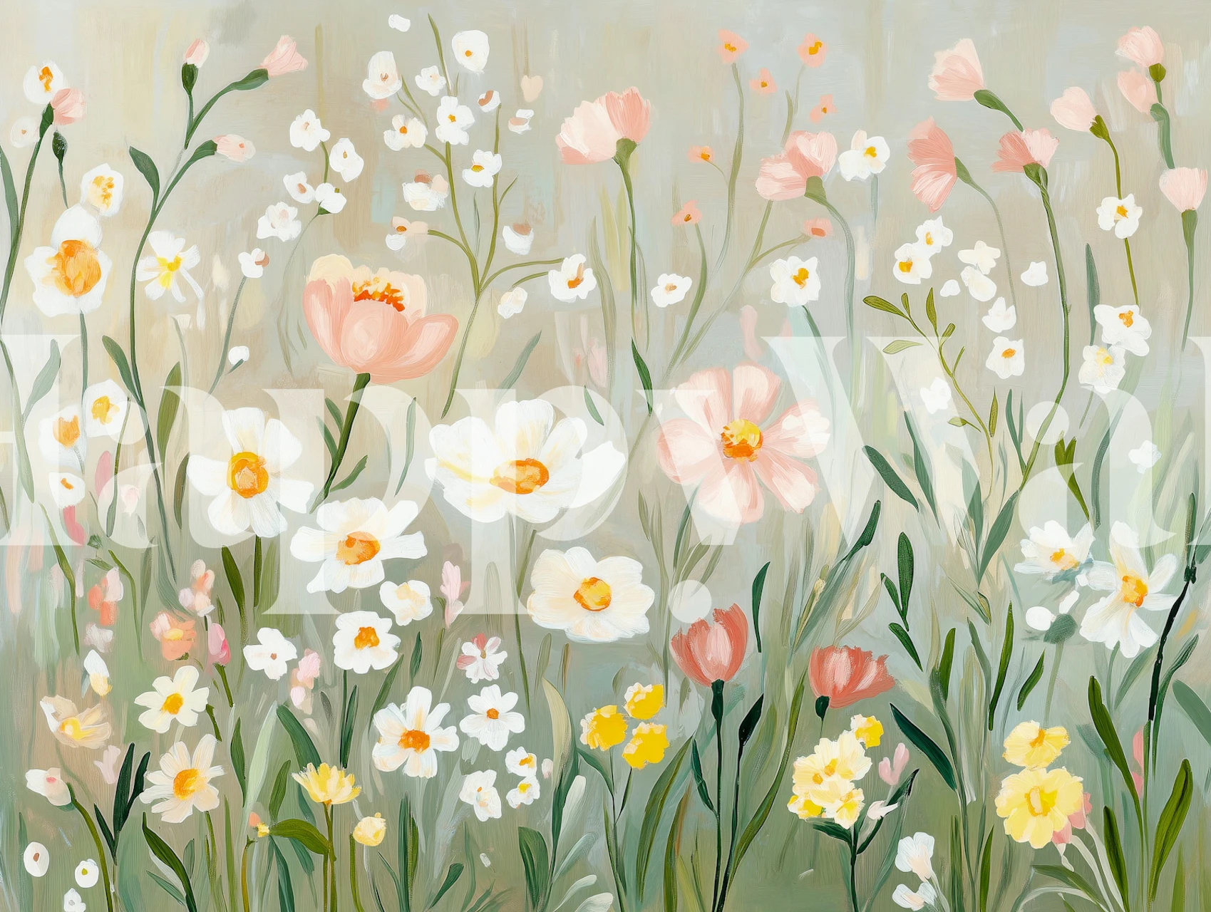 Pastel Spring Meadow Blossoms tapet i et rum