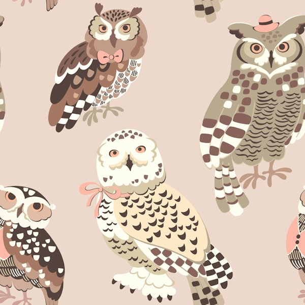 Whimsical elegant owls (large scale)