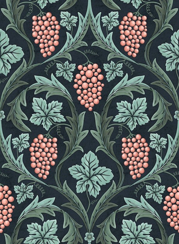 Grapes Wine - William Morris - Emerald Pink
