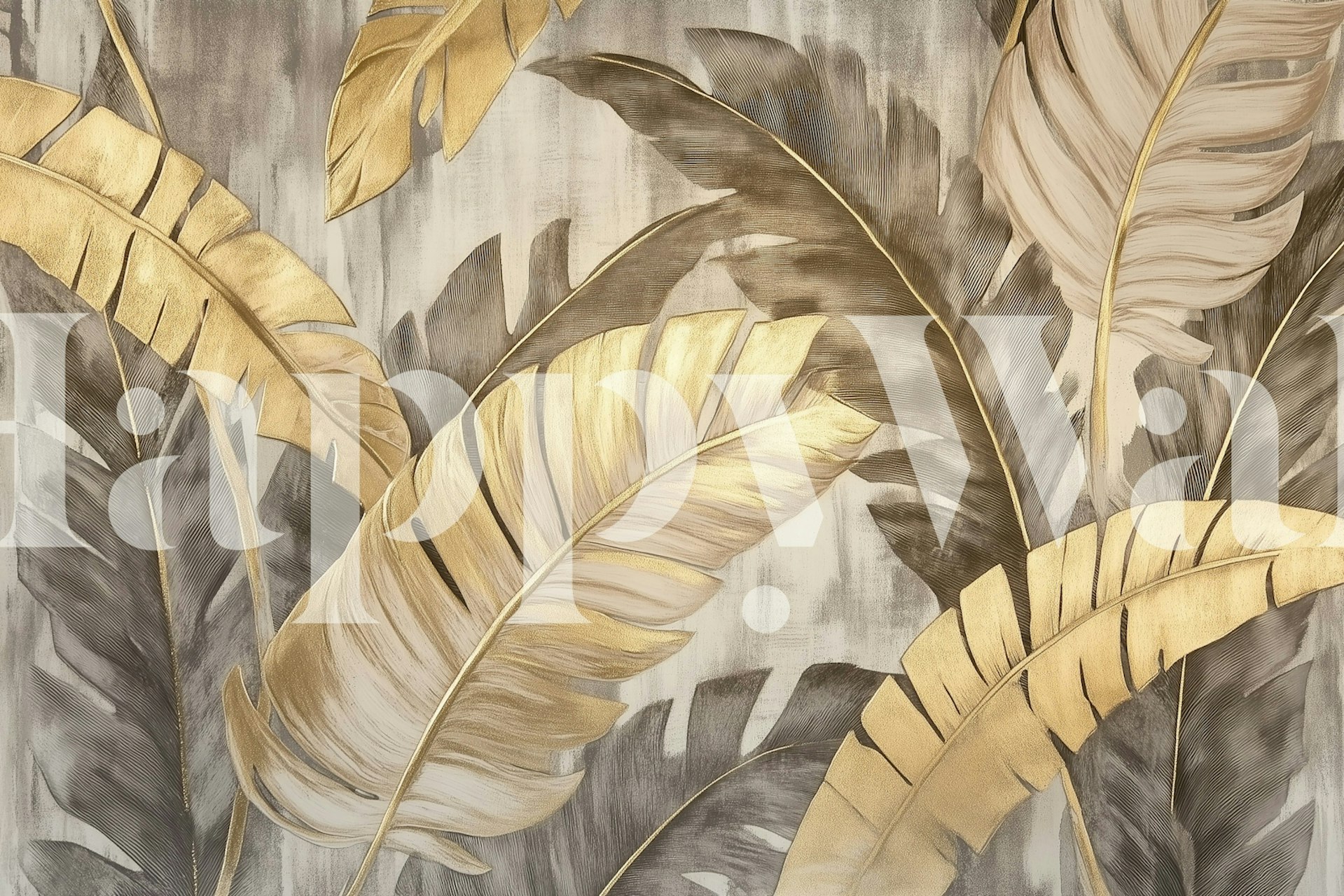 Ταπετσαρία Golden Tropical Leaves σε ένα δωμάτιο