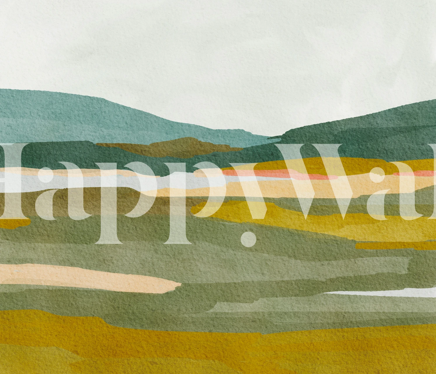 Watercolor landscape with green hills and soft colors wallpaper