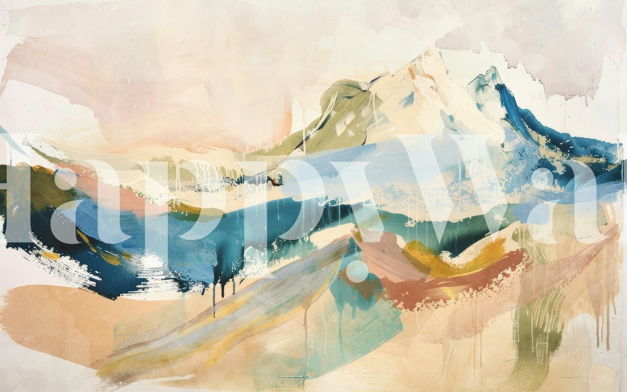 Soft pastel abstract art wallpaper in a room