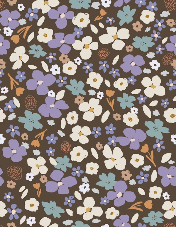 Modern Floral Multi Purple Brown