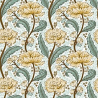 Victorian Art Nouveau Peonies - pastel yellow behang