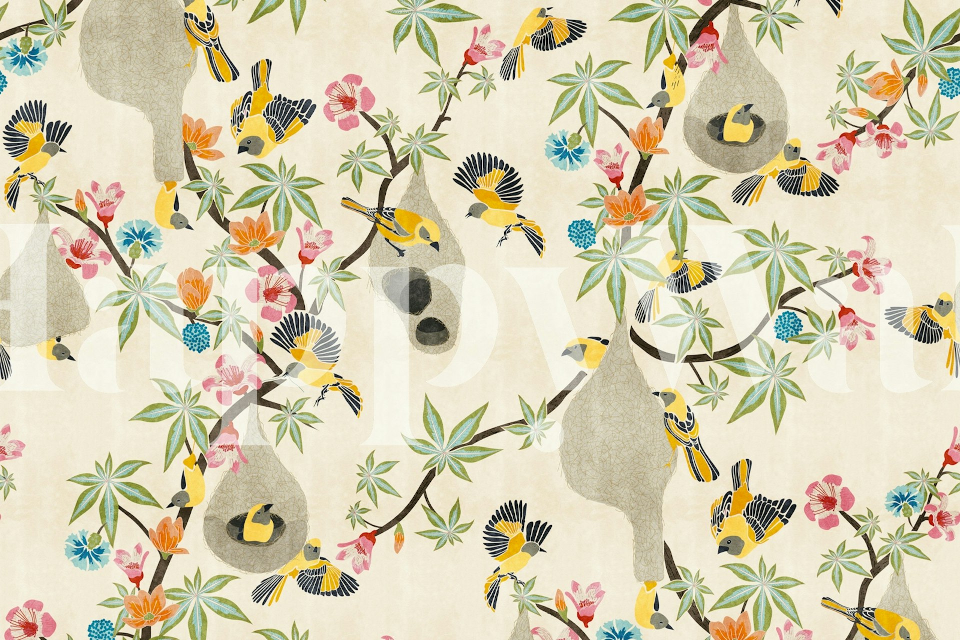 Tropical Birds and Blooms tapet i ett rum